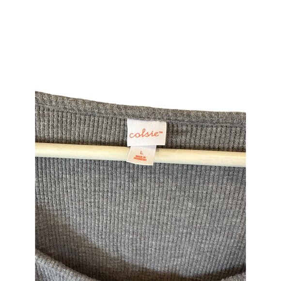 Colsie Gray Ribbed Cropped Henley Long Sleeve Top Size L Stretch Fit Neutral - Picture 4 of 7